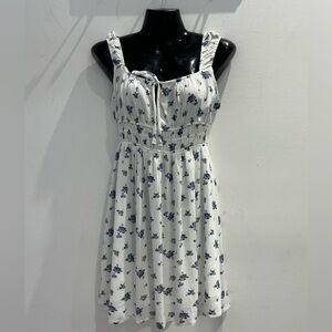 Elegant White and Blue Floral Mini Dress